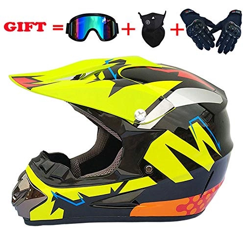 Mountain Bike Helmet : Mountain Bike Helmet, Cycle Helmet for Men And Women with Goggles, Face Mask and Hard Shell Gloves, Adult Motorcycle Motocross Helmet Set Motorbike Off Road Crash Helmet Protective Gear, W-S