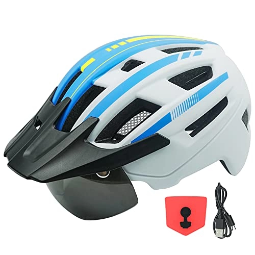 Mountain Bike Helmet : Mountain Bike Helmet for Men Women with LED Light Removable Visor and Detachable Magnetic Goggles Adjustable Road Cycle Helmet