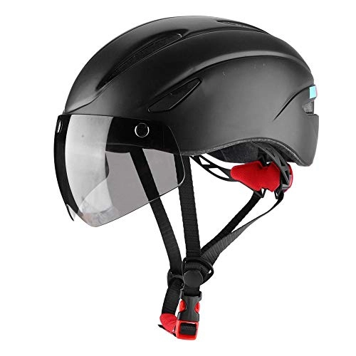Mountain Bike Helmet : Mountain Bike Helmet, Lightweight Ventilation Design Safety Cycling Bike Helmet with Light & Goggles for Men and Women Riding, Size 58-61cm (Black)