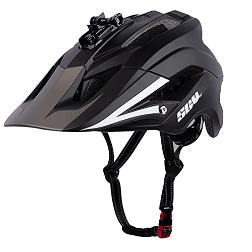 Mountain Bike Helmet : Mountain Bike Helmet, MTB Road Bicycle Helmets, with Camera Mount and Rechargeable Rear Light, Detachable Sun Visor, for Adults Men / Women, 57-61cm(22.4-24inches)