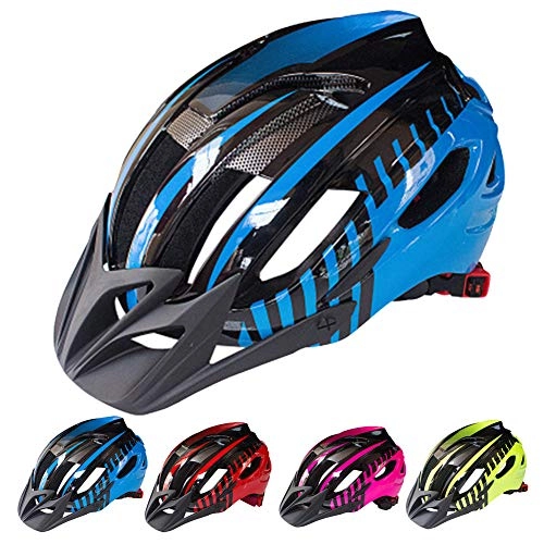 Mountain Bike Helmet : Mountain Bike Helmet with LED Taillight, Lightweight Bike Helmet Adult-CE Certified, Adjustable Bicycle Helmet Bicycle Helmets for Men Women Cycling Helmet, Comfortable EPS+PC Material, Blue
