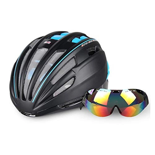 Mountain Bike Helmet : MXZ Bicycle Helmet, Bike Racing Helmet Road Mountain Bike Safety Cap Adjustable Lightweight Adult Sports Helmet with Goggles #1 (color : Blue)