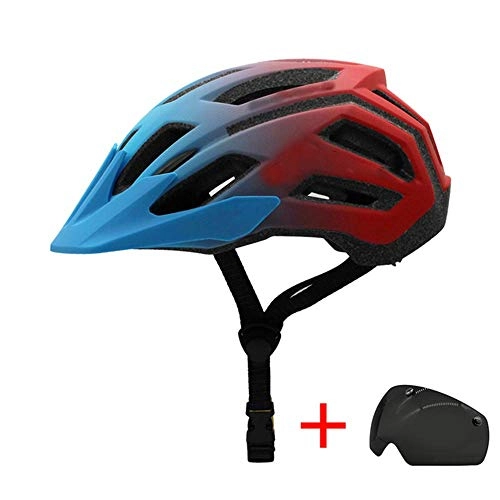 Mountain Bike Helmet : N / A Helmet Mens Road Mountain Bike Helmet Bicycle Helmet Cycling Helmet Bike, blue red grey lens, 55-61cm