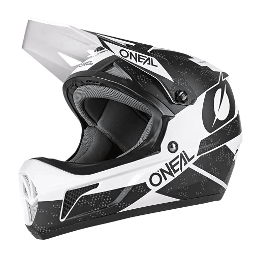 Mountain Bike Helmet : O'NEAL | Mountain Bike Helmet Fullface | MTB DH Downhill FR Freeride | ABS shell, magnetic closure, exceeds safety standard EN1078 | SONUS Helmet DEFT | Adult | Black and White | Size S (55 / 56 cm)