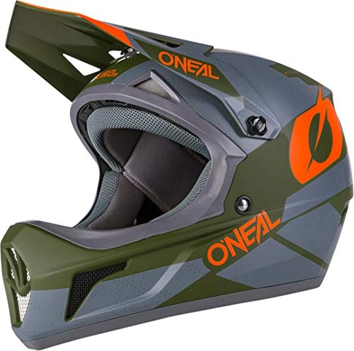 Mountain Bike Helmet : O'Neal Sonus Deft All Mountain Bike Helm Fullface Downhill Freeride Cross Trail MTB DH FR, 0805, Farbe Grau Orange, Gre M