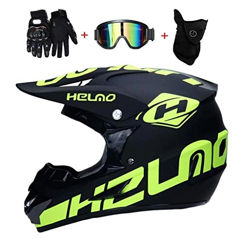 Mountain Bike Helmet : OUTLL Adult ATV Motocross Helmet, with Goggles Gloves Mask, Adult Dirt Bike Motorcycle BMX MX Downhill Off-Road MTB Mountain Bike Full Face Helmet, DOT Approved, green (Color : XL / 58-59CM)