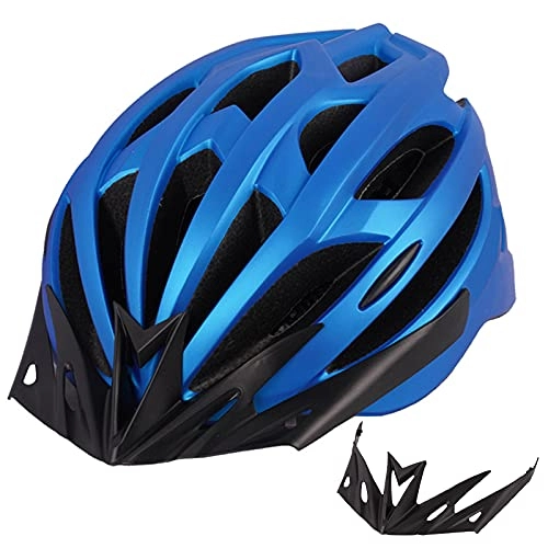 Mountain Bike Helmet : Pateacd MTB Helmet Mountain Bike Helmet with Visor, 21 Vents Breathable Bicycle Helmet with LED Lights Adjustable Cycling Helmet for Women Men, Blue