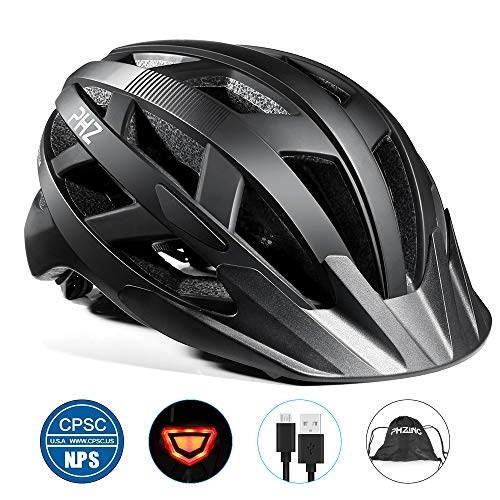 Mountain Bike Helmet : PHZING Bicycle Helmet CE Certified Adjustable Adult Helmet with Detachable Visor for Bicycle Road Bike Cycle BMX Riding (Black, L-(22.8-23.6 in))