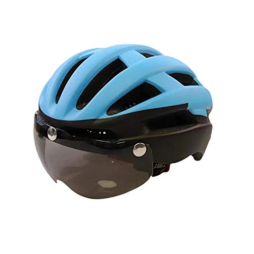 Mountain Bike Helmet : Pkfinrd Bicycle helmet detachable magnetic goggles sun visor ladies men's bicycle mountain and road bike helmet adjustable adult safety protection and ventilation@blue_One size