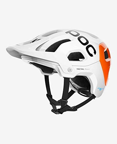 Mountain Bike Helmet : POC Unisex's Tectal Race SPIN NFC Cycling Helmet, Hydrogen White / Fluorescent Orange AVIP, xlx