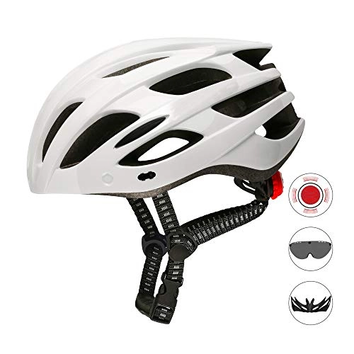 Mountain Bike Helmet : QIEP Lightweight Mountain Bike Magnetic Mirror Helmet, Detachable Sunshade Adult Men And Women / Youth Road Bike And Scooter Helmets-White