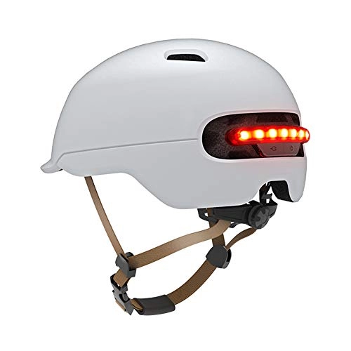 Mountain Bike Helmet : QIEP Ultralight Scooter Smart LED Taillight Helmet, Adult Men And Women / Teenagers Can Adjust Road And Mountain Bike Helmet-White-L(56~60cm)