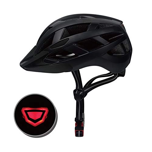 Mountain Bike Helmet : QIUBD Bicycle Helmet with Rechargeable Led Safety Light and Detachable Sun Visor. Mountain Bike Helmet for Men, Women and Kid Adjustable Size 21.65-24 Inches (Black, M(55-57CM))