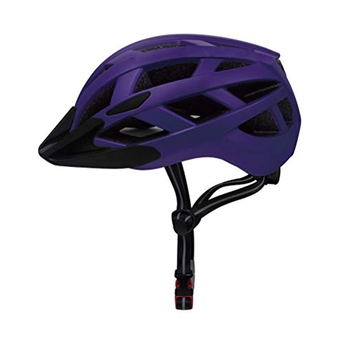 Mountain Bike Helmet : QIUBD Bicycle Helmet with Safety LED Light, CE Certified Adjustable Bicycle Helmet for Men Women Road Cycling & Mountain Biking with Detachable Visor / Replacement Lining (Purple, M(55-57CM))