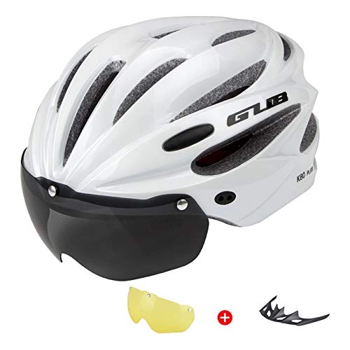 Mountain Bike Helmet : QMMD Bike Helmet Mountain Bicycle Helmets with Detachable Magnetic Goggles Visor Shield for Women Men Cycling Mountain & Road Bicycle Helmets (Fits Head Sizes 58-62cm), White