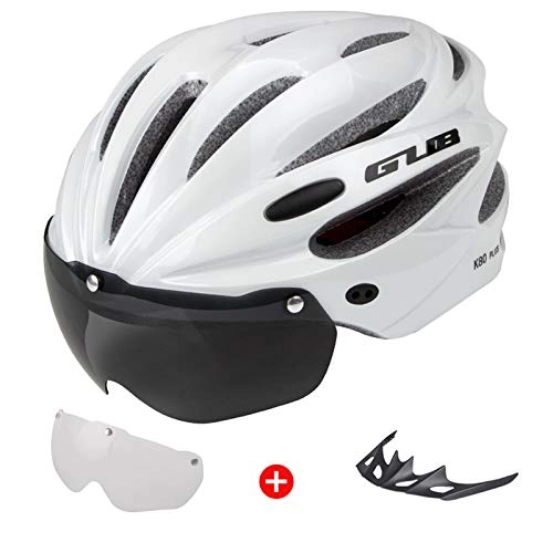 Mountain Bike Helmet : QMMD Bike Helmet Mountain Bicycle Helmets with Magnetic Goggles & Detachable Visor Adjustable Size for Men / Women, Safety Protection and Breathable 58-62cm, White