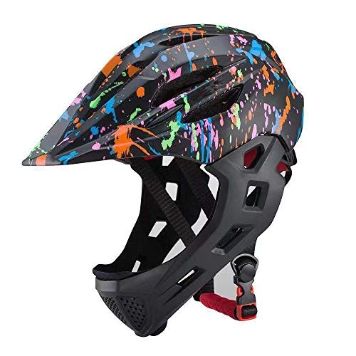 Mountain Bike Helmet : QPLNTCQ Cycle Bike Helmet Children Balance Car Full Face Helmet with Tail Light Detachable Chin Lightweight Kids Helme Riding Helmet (Color : 01Balck, Size : Free)
