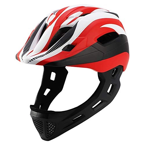 Mountain Bike Helmet : QPLNTCQ Cycle Bike Helmet Children Balance Car Full Face Helmet with USB Tail Light Detachable Chin Lightweight Kids Helme Riding Helmet (Color : 01Red, Size : Free)