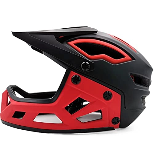 Mountain Bike Helmet : QQRH MTB Cycling Helmet Full Face off-road Bike Helmet For Adult Men Women Downhill Visor Red Mountain Bicycle Helmet Equipment