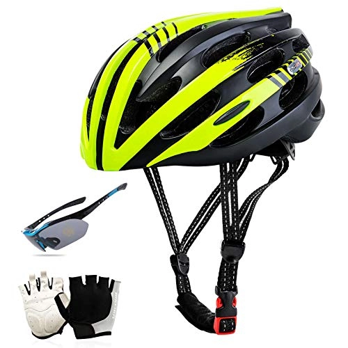 Mountain Bike Helmet : QZH Bicycle Bike Helmet, Cycling Helmet with Safety Taillight Goggles Glove Ventilation Cycle Helmet for Road / Mountain / MTB Bike Adults Men And Women 22-24 In, B