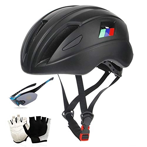 Mountain Bike Helmet : QZH Bicycle Bike Helmet, Intergrally-Molded Men Women Cycling Helmets with Goggles Glove Outdoor Sports Road Bike MTB Cap Bicycle Helmet 22-24In, Black
