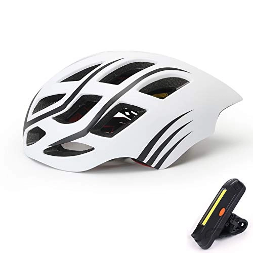 Mountain Bike Helmet : QZH Bike Bicycle Helmet, Mountain Bike Helmets with USB Bikes Taillight Streamlined Water Drop Shape Riding Helmet, Adult Bicycle Riding Safety Hat 22-24 In, White