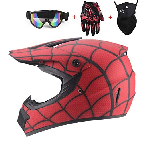 Mountain Bike Helmet : Radiancy Inc Off-road Motorcycle AM Mountain Bike Full Helmet Riding Spiderman Helmet MX Full Helmet Motorcycle (S, Red Spider-Man)
