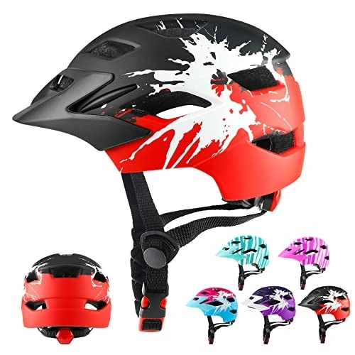 Mountain Bike Helmet : RaMokey Kids Helmet, Kids Bike Helmet for Boys Girls Age 3-15, Light Weight Cycling Helmet Mountain Bicycle Helmet with Taillight Adjustable Dial Removable Visor(48-56CM)