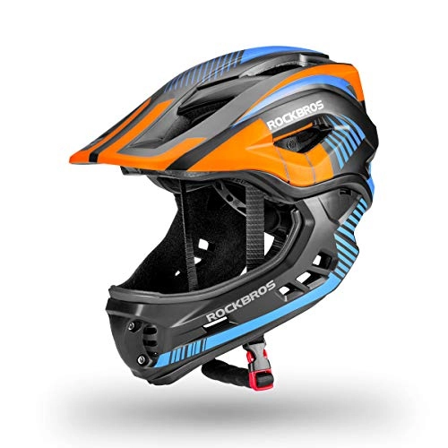 Mountain Bike Helmet : ROCKBROS Kids Helmet, Full Face Kids Bike Helmet Impact-Resistant Cycling Helmet Adjustable Protective for Bike Scooter Skate Skateboard for Boys Girls 50-58cm