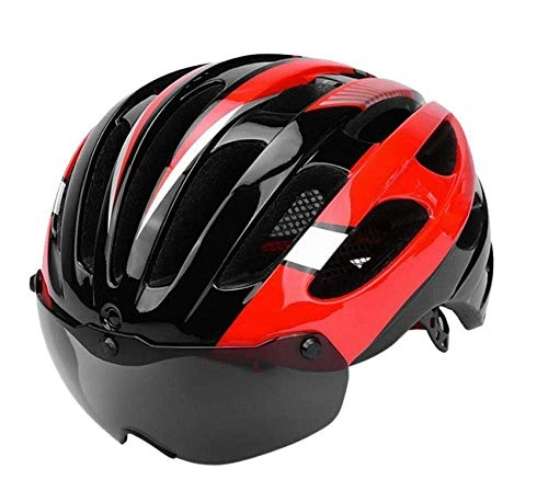 Mountain Bike Helmet : Safety Protection Helmet Bicycle Cycling Bicycle Helmet Magnetic Lens Glass Helmet Protector On For Mountain Bike Riding Road Bike Integrated-Molded Ultralight Helmet Red 55Cmx61Cm Adjustable size
