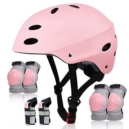 Mountain Bike Helmet : SAMIT 7 in 1 Kids Bike Helmet with Knee and Elbow Wrist Pads, Toddler Skateboard Helmet Knee Pads Set for Ages 5~12 Boys Girls, Adjustable Children Protective Gear Set for Segway Scooter BMX Cycling