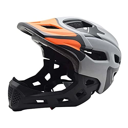 Mountain Bike Helmet : SCDJK Kids Bike Helmet, Full Face Mountain Bike Helmet, MTB Helmet, Boys Girls Bike Helmets, Riding Skateboard Rollerblading Helmet With Detachable Chin 50-56 Cm(Color:Orange)