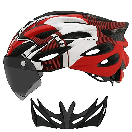 Mountain Bike Helmet : SGEB Bicycle Helmet Highway Mountain Bike Riding Helmet With Lens, Black red, ML (54-61CM)