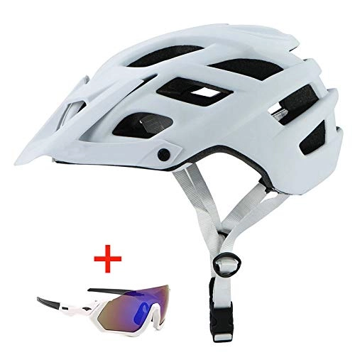 Mountain Bike Helmet : SGEB Outdoor Riding Cycling Helmet With Sunglasses Road Mountain Bike Helmet Ultralight Bicycle Helmet, White, 55-61CM