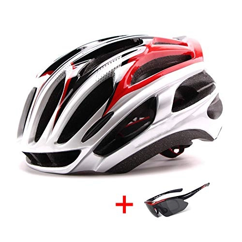 Mountain Bike Helmet : SGEB Outdoor Sports Racing Cycling Helmet With Sunglasses Men Women Ultralight Bicycle Helmet Mountain Road Bike Helmet, Silver Red, M(54-58)
