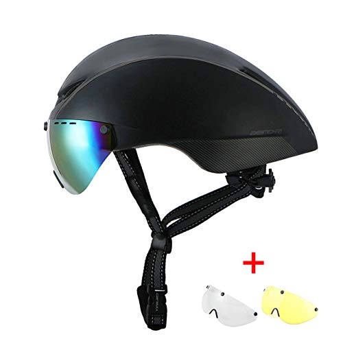 Mountain Bike Helmet : SGEB Sports Riding Cycling Helmet With 3 Interchangeable Lenses Bicycle Helmet Road Mountain Bike Helmet, Black, 54-60CM