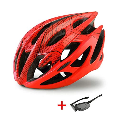 Mountain Bike Helmet : SGEB Ultralight Mountain Bike Road Bike Helmet With Sunglasses Men Women Riding Cycling Helmet Bicycle Helmet, Orange Red, M(52-58)