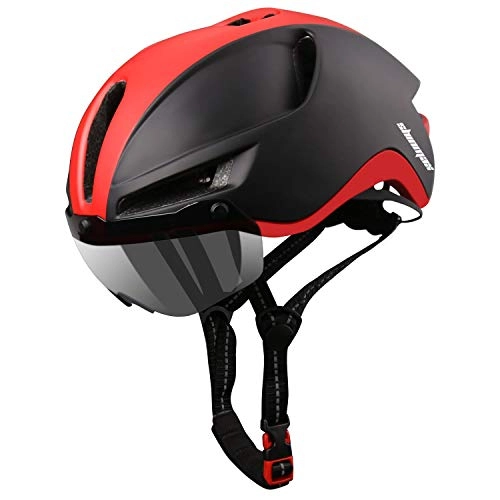 Mountain Bike Helmet : Shinmax Bicycle Helmet with Detachable Sun Visor, CE Certified &Reflective Seat Belt, Mountain Road Cycle Helmet for Men and Women, Adult Bike Helmet with Detachable Safety Rear Led Light 60-64cm
