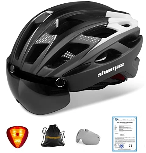 Mountain Bike Helmet : Shinmax Bike Helmet / Cycle helmet with Safety LED Light, CE Certified Bicycle Helmet with Detachable Magnetic Visor Bike Helmet Adult Bike Helmet with Detachable Visor and Liner Ski & Snowboard（NR-096）