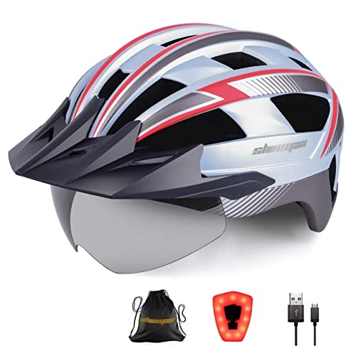 Mountain Bike Helmet : Shinmax Bike Helmet with lights Upgrad Cycling Helmet CPSC CE Safety Standard Bicycle Mountain Helmet / BMX / Cycling Road Helmet with Magnetic widening Visor Shield&eye-shade for Adult Men Women