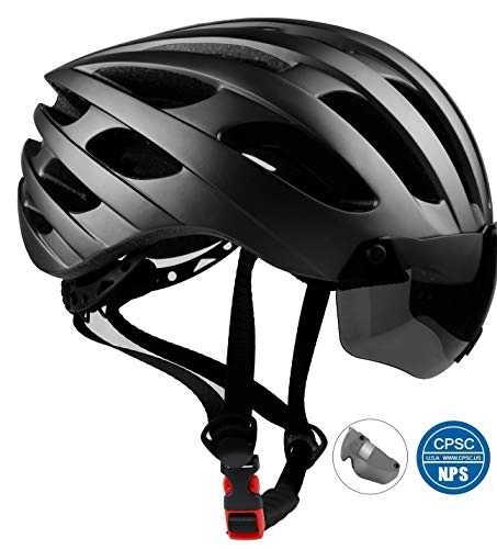 Mountain Bike Helmet : Shinmax Bike Helmet with lights Upgrad Cycling Helmet CPSC CE Safety Standard Bicycle Mountain Helmet / BMX / Cycling Road Helmet with Magnetic widening Visor Shield&eye-shade for Adult Men Women (black1)
