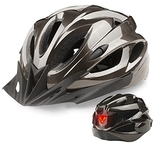 Mountain Bike Helmet : SHINMAX CE Certified Bicycle Helmet for Men and Women with Rear Light, Lightweight Bicycle Helmets with Removable Visor and Pads, Adjustable Strap for Road Cycling and Mountain Biking 56-62 cm