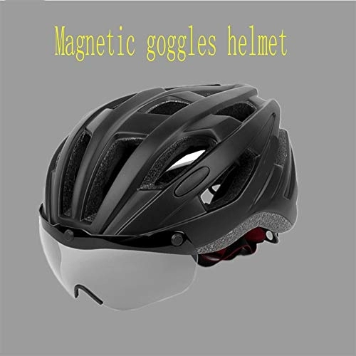 Mountain Bike Helmet : SMMAT Mountain bike helmet, driving road mountain scooter and other outdoor sports head protection safety helmet detachable magnetic goggles mountain adjustable, black