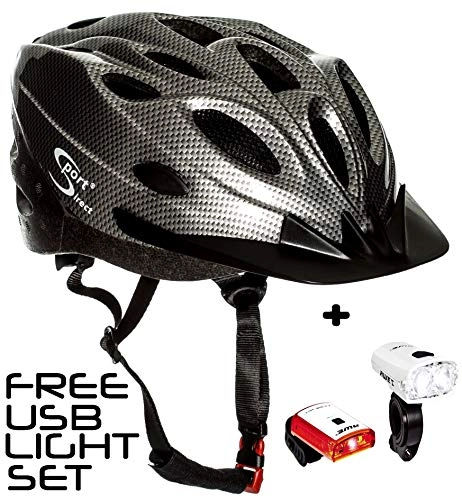 Mountain Bike Helmet : Sport Direct 18 Vent Graphite Bicycle Helmet & FREE USB LIGHT SET WORTH £29.99