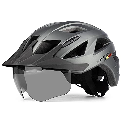 Mountain Bike Helmet : SUNRIMOON Adult Bike Helmet Cycling Helmets Mountain & Road Bicycle Helmets for Adults Men Women with USB Rechargeable Rear Light Detachable Magnetic Goggles Removable Sun Visor Bike Helmet