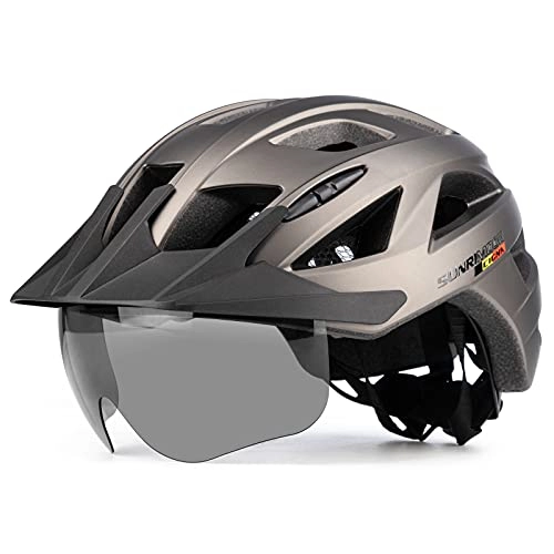 Mountain Bike Helmet : SUNRIMOON Adult Bike Helmet Cycling Helmets Mountain & Road Bicycle Helmets for Adults Men Women with USB Rechargeable Rear Light Detachable Magnetic Goggles Removable Sun Visor Bike MTB Helmet