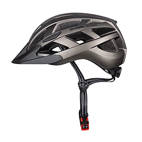 Mountain Bike Helmet : SUNRIMOON Adult Bike Helmet for Men Women, Bicycle Helmets with Rechargeable USB Light & Detachable Visor for Road Cycling Mountain Biking, Adjustable Size, 22.44-24.41 Inches