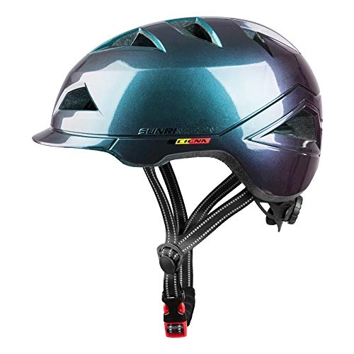 Mountain Bike Helmet : SUNRIMOON Adult Bike Helmet with Rechargeable USB Light, Urban Commuter Lightweight Cycling Helmet Adjustable Size for Men / Women 22.44-24.41 Inches