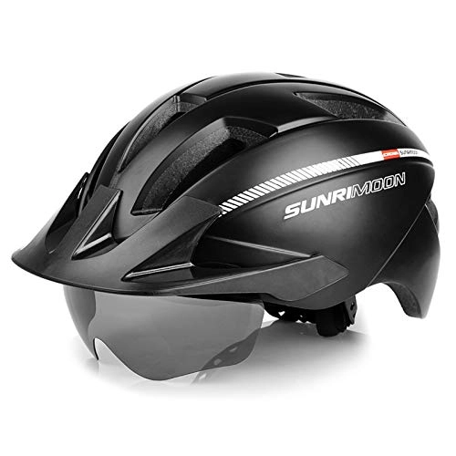 Mountain Bike Helmet : SUNRIMOON Cycling Helmet with Magnetic Goggles & Detachable Visor and Rechargeable Safety Light, Adjustable Road Mountain Adult Bike Helmet CPSC Certified Bicycle Helmets For Men / Women