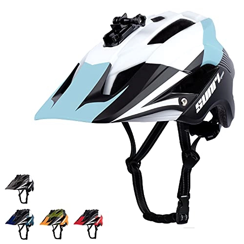 Mountain Bike Helmet : SUNRIMOON Mountain Bike Helmet for Adults, MTB Helmet for Men Women, Bicycle Helmet Cycling Helmet with USB Safety Light & Camera Mount & Removable Visor, Adult Helmet for Mountain Street Road